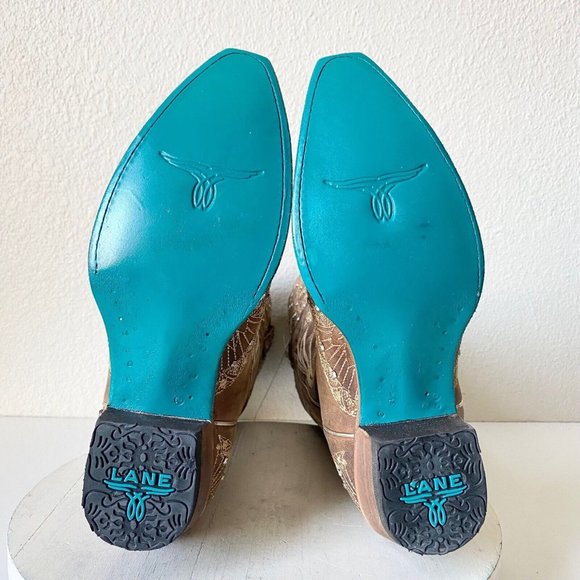 Brown Embroidered Heeled Boots - Picture 8 of 9